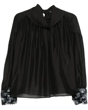 Luisa Cerano Sequin-Cuff Top - Black