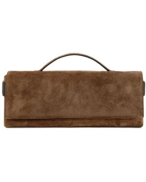 Brunello Cucinelli Beaded Suede Clutch Bag - Brown