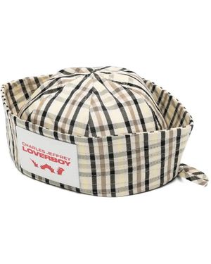 Charles Jeffrey Plaid-Pattern Tie-Detail Hat - White