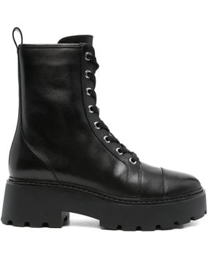 MICHAEL Michael Kors Lace-Up Calfskin Ankle Boots With Lug Sole - Black