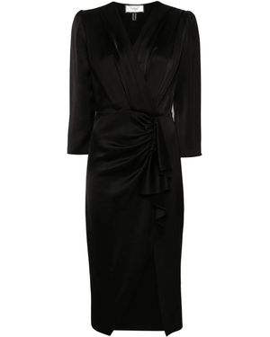 Nissa Pleat Ruffled Midi Dress - Black