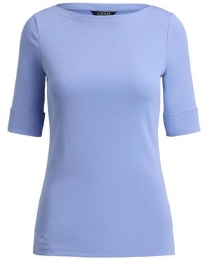 Ralph Lauren Boat-Neck Turn-Up-Cuff T-Shirt - Blue