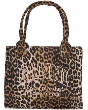 Ganni Shopper mit Leoparden-Print - Braun