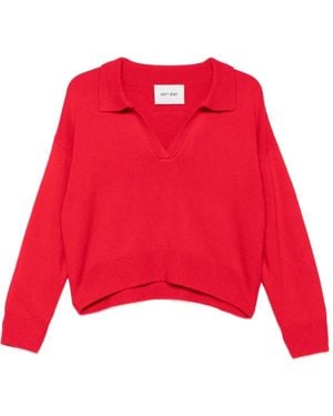 Soft Goat Polo-Collar Knitted Jumper - Red