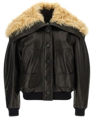 The Attico Contrast-Collar Leather Jacket - Black