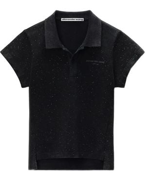 Alexander Wang Crystal-Embellished Polo Shirt - Black