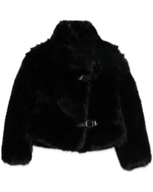 Molliolli Buckle-Strap Faux-Fur Coat - Black
