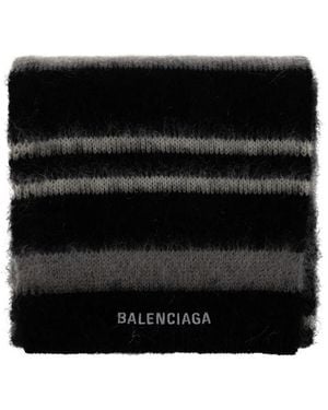 Balenciaga Striped Logo-Detail Scarf - Black