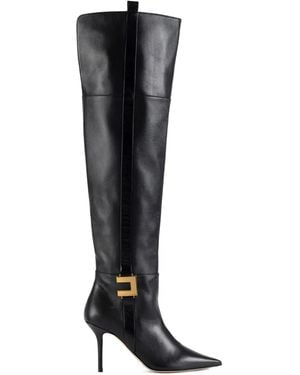 Elisabetta Franchi Leather Logo-Plaque Boots - Black