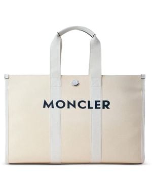 Moncler Logo Canvas Tote Bag - White