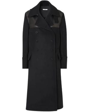 Fendi Leather-Panelled Double-Breasted Parka - Black