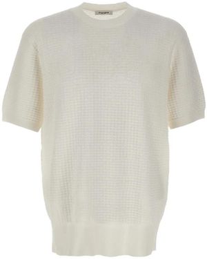 Kangra Honeycomb-Stitch Short-Sleeved Sweater - White
