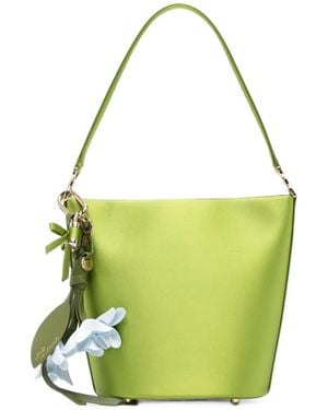 Self-Portrait Floral-Charm Satin Bucket Bag - Green