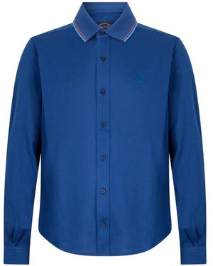 Paul & Shark Logo-Embroidered Long-Sleeve Polo Shirt - Blue