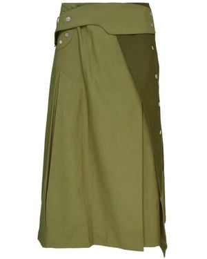 3.1 Phillip Lim Patchwork Pleated Wrap Midi Skirt - Green