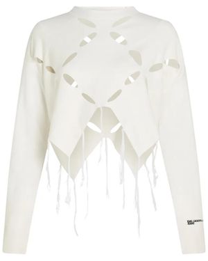 KARL LAGERFELD Cut-Out Fringed Jumper - White