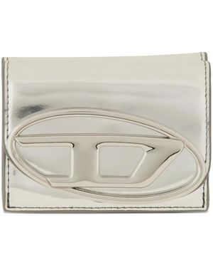 DIESEL Oval-D Metallic Leather Wallet - Grey