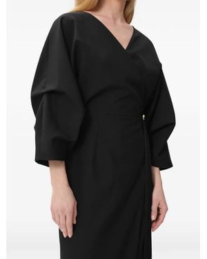 Concepto Harbor Fringe V-Neck Midi Dress - Black