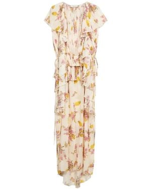 Blumarine Floral Pleated Ruffled Dress - White