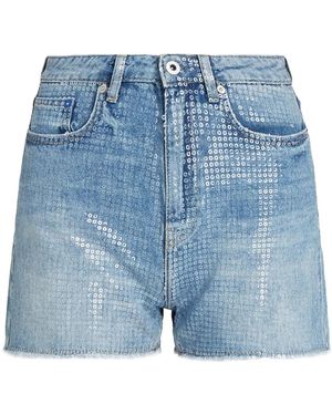 KARL LAGERFELD Sequin-Embellished Denim Shorts - Blue