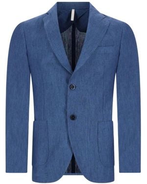 120% Lino Blazer En Lin À Simple Boutonnage - Blue