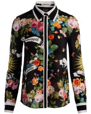 Alice + Olivia Printed Silk Shirt - Black