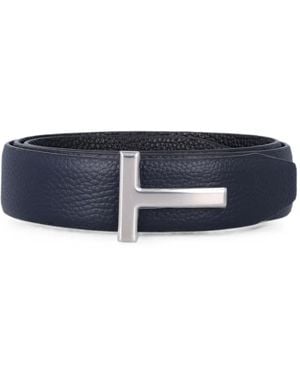 Tom Ford T-Buckle Grained-Leather Belt - Blue