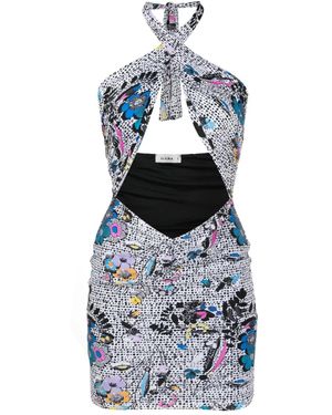 Amir Slama Graphic-Print Halterneck Dress - Blue