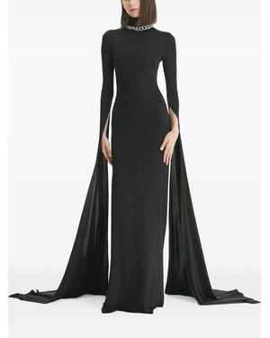 2310 STUDIO Crystal-Embellished Cape-Sleeve Maxi Dress - Black