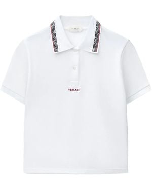 Versace Embroidered-Logo Cotton Piqué Polo - White
