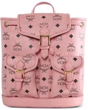 MCM Aren Logo-Print Buckle-Fastening Backpack - Pink