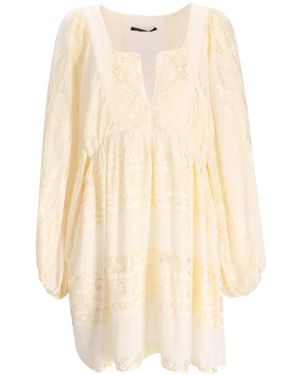 Greek Archaic Kori V -Neck Patterned Dress - White