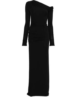 LES FILLES D'EVA Long-Sleeved Draped Maxi Evening Dress - Black