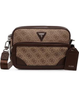 Guess Sacoche À Imprimé Monogrammé Et Plaque Logo - Brown