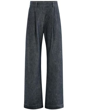 Brunello Cucinelli Sparkling No-Fade Denim Loose Curved Pants With Monili - Blue