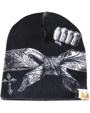 PDF CHANNEL Tied-Bandana Printed Beanie - Black