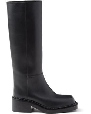 Prada High Calfskin Leather Boot With Block Heel - Black