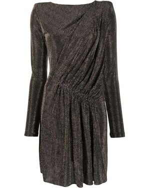 Saint Laurent Draped Metallic Padded-Shoulder Dress - Black