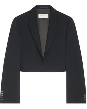 Dries Van Noten Crop-Hem Buttoned-Cuffs Blazer - Blue
