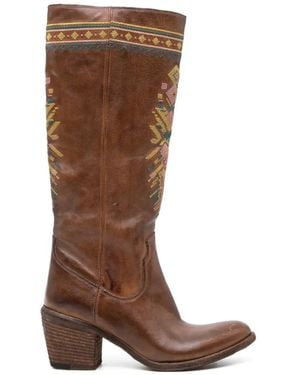 Fauzian Jeunesse Bottes En Cuir À Broderies - Brown