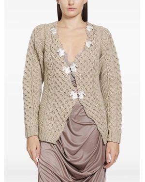 PILLINGS Verzierter Cardigan Mit Zopfmuster - Natur