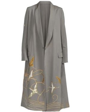 Ibrigu Irotomesode Bird-Print Coat - Grey