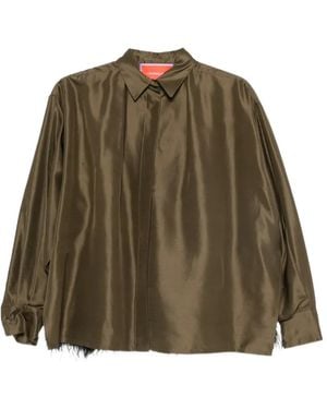 La DoubleJ La Scala Feather-Trimmed Silk Shirt - Green