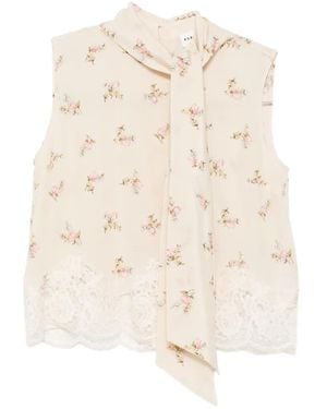 P.A.R.O.S.H. Floral-Print Lace-Trim Blouse - White