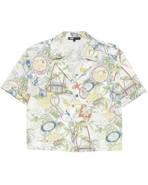 Maje Postcard-Print Short-Sleeve Shirt - White