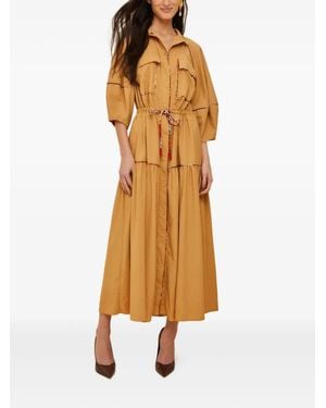 FARM Rio Tiered Drawstring Midi Dress - Brown
