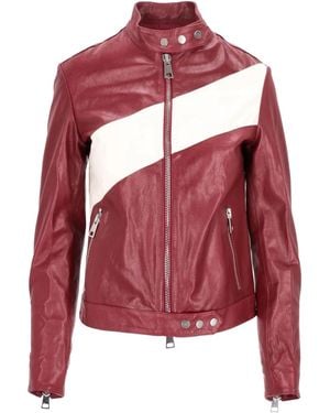 LA ROSE Zip-Up Leather Jacket - Red