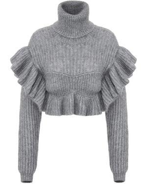 Elisabetta Franchi Gestrickter Pullover Mit Rüschen - Grau