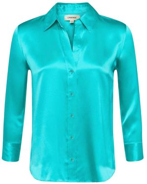 L'Agence Three-Quarter Sleeve Silk Shirt - Blue