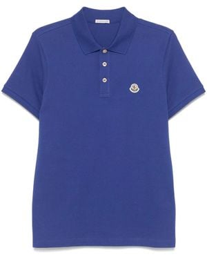 Moncler Logo-Patch Cotton Polo Shirt - Blue